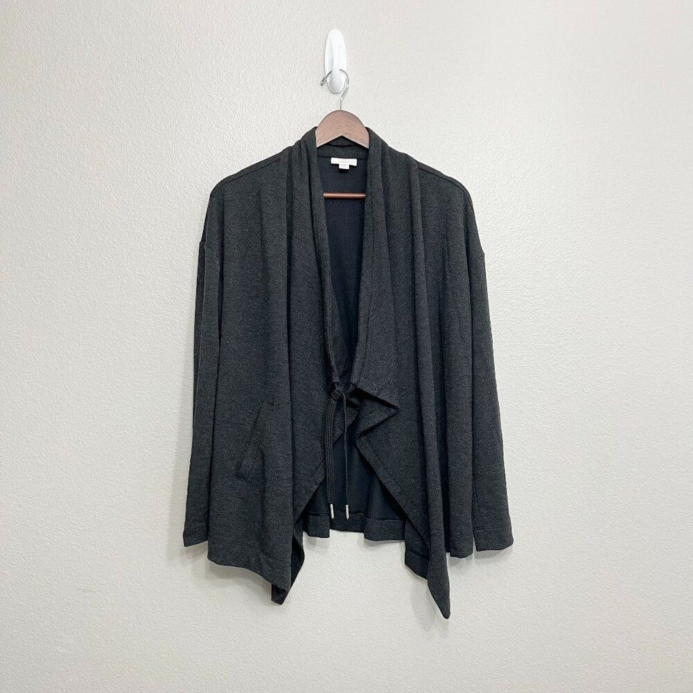 J. Jill Cardigan Sweater Size Small Petite PS Women's Dark Gray Tie Front Draped